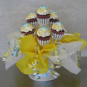 blue booties baby shower bouquet