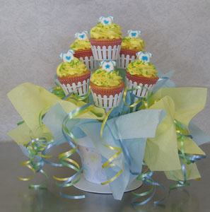 blue onesies baby shower bouquet